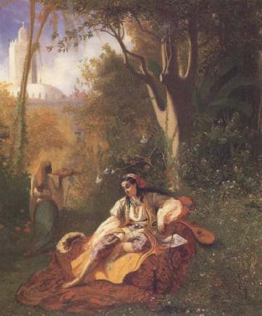 Theodore Frere Algerienne et sa servante dans un jardin huile sur toile (mk32) Germany oil painting art